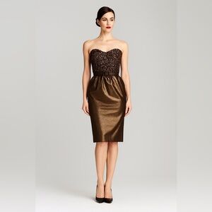 Theia‎ Bronze Strapless Sequin Top Dress  Sz. 12 NWT